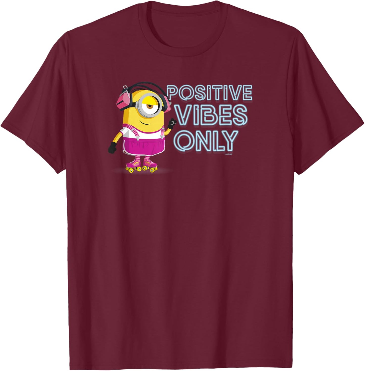 Minions Stuart Roller Skating Positive Vibes Only T-Shirt - T-Shirt | Maroon