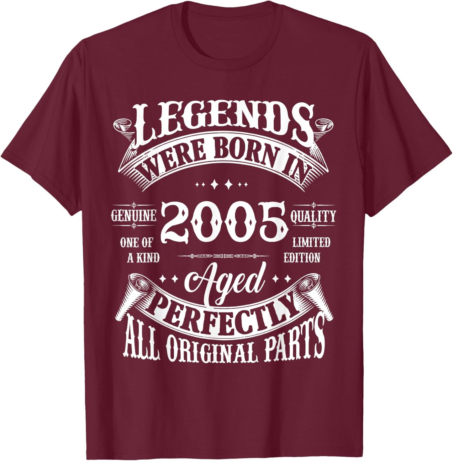 18th Birthday Vintage Legends Born In 2005 18 Years Old T-Shirt - T-Shirt | Maroon