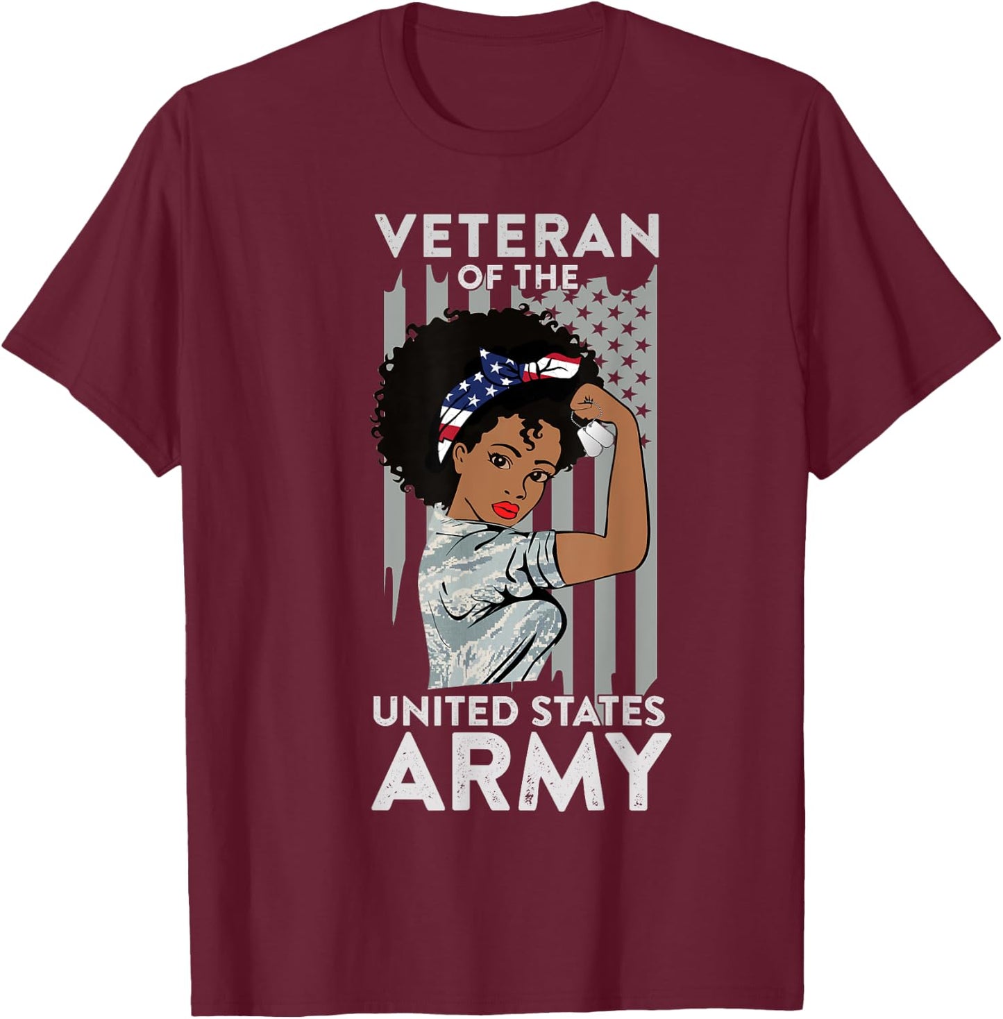 American Army Veteran Design, Military African American Vet T-Shirt - T-Shirt | Maroon