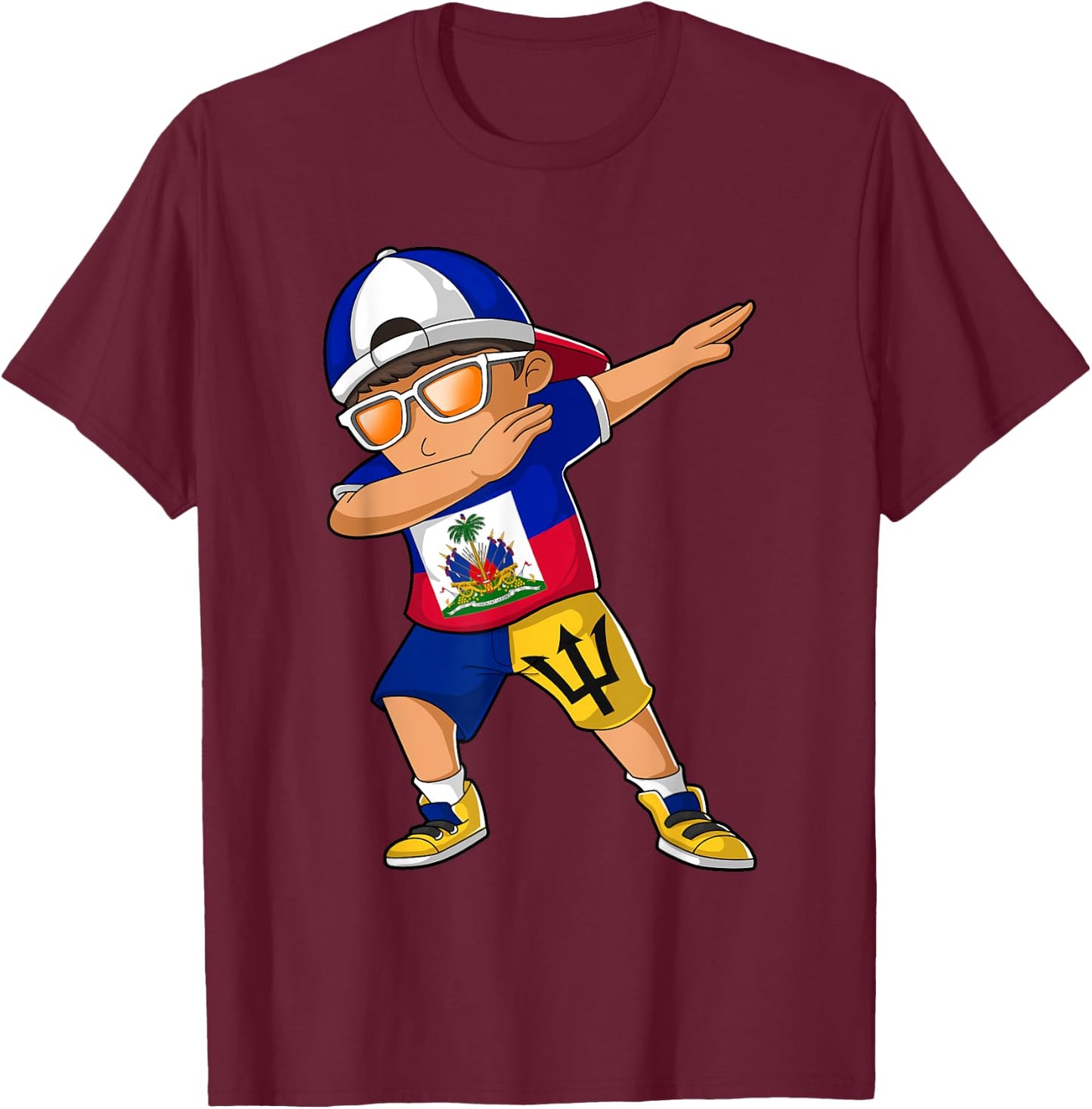 Half Haitian Half Barbadian Boy Haiti Barbados Flag T-Shirt - T-Shirt | Maroon