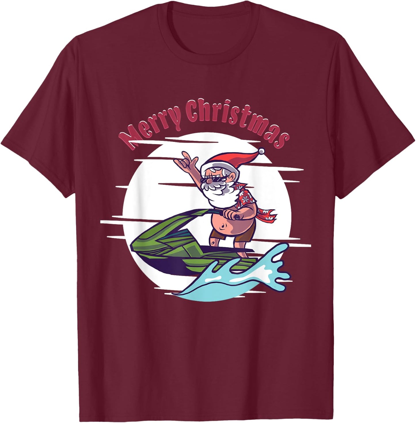 Merry Christmas Santa Jet Ski Watersports T-Shirt - T-Shirt | Maroon