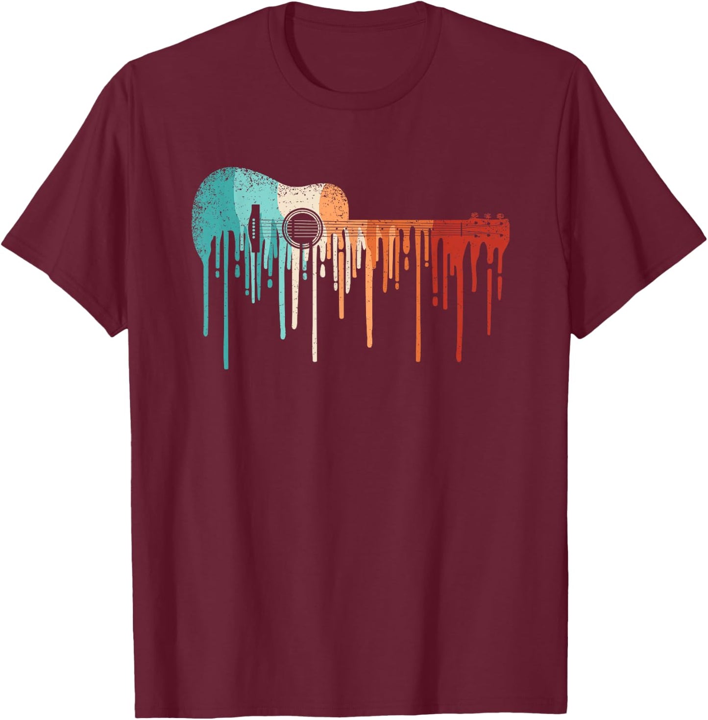 Retro Acoustic Guitar Musician Guitarist Vintage Music Men T-Shirt - T-Shirt | Maroon
