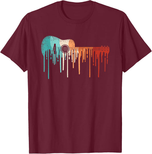 Retro Acoustic Guitar Musician Guitarist Vintage Music Men T-Shirt - T-Shirt | Maroon