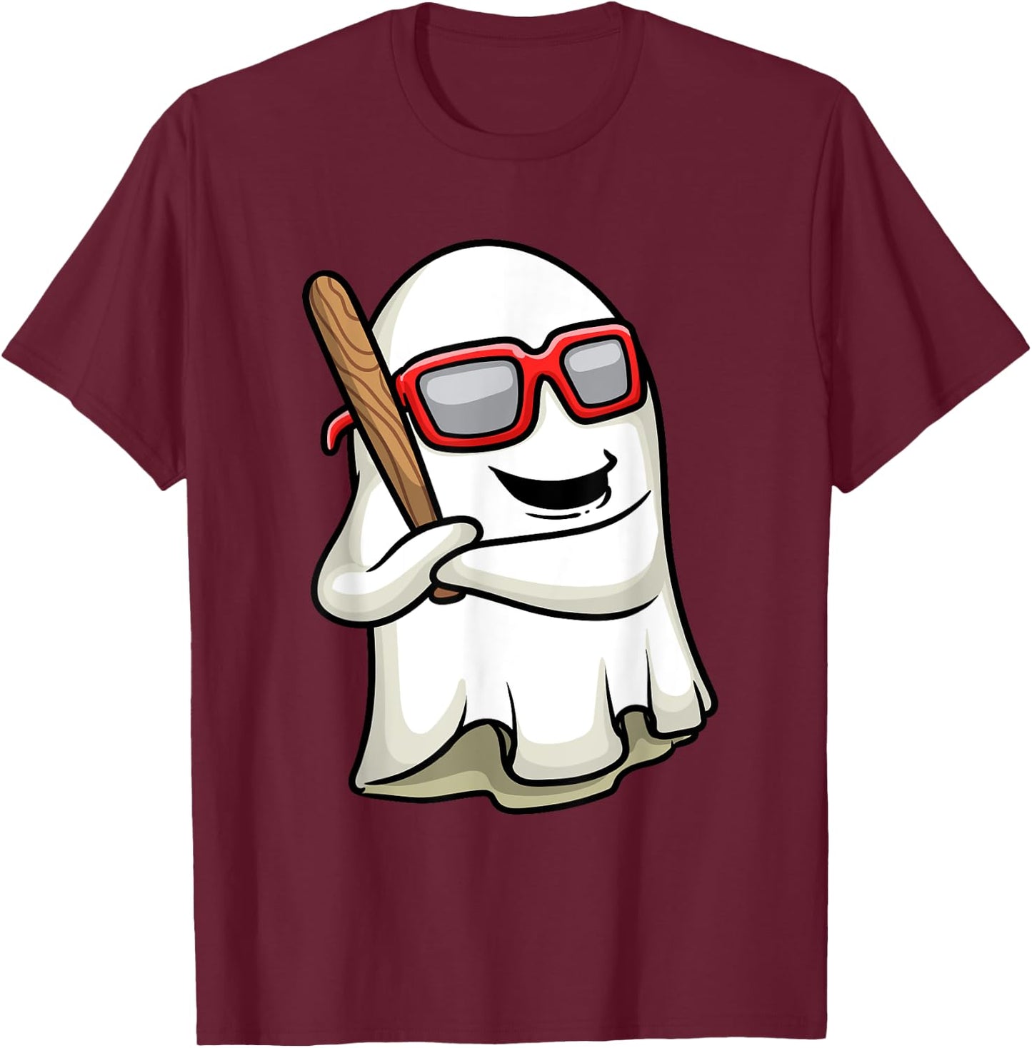 Funny Ghost Baseball Player Bat Sports Halloween Men Boys T-Shirt - T-Shirt | Maroon