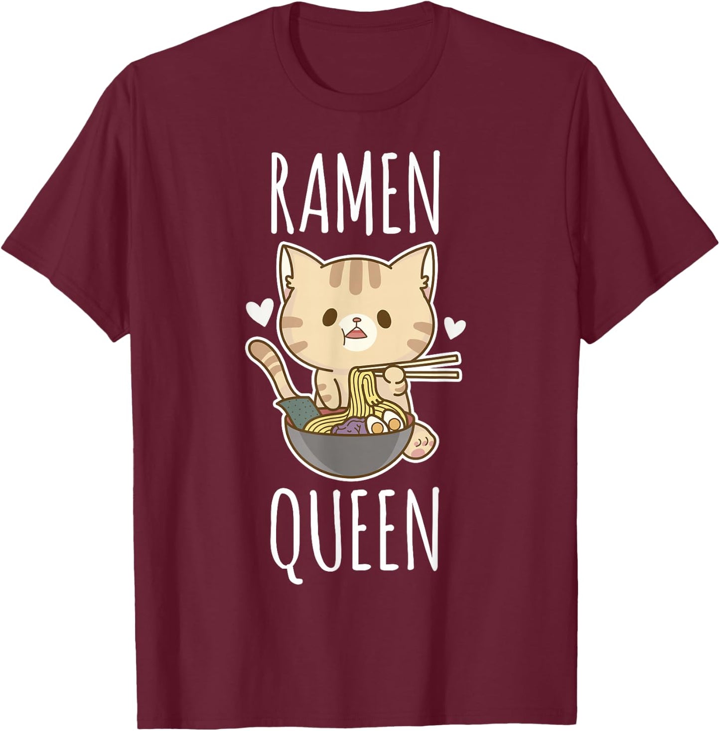Ramen Queen - Cat Ramen Noodles T-Shirt - T-Shirt | Maroon