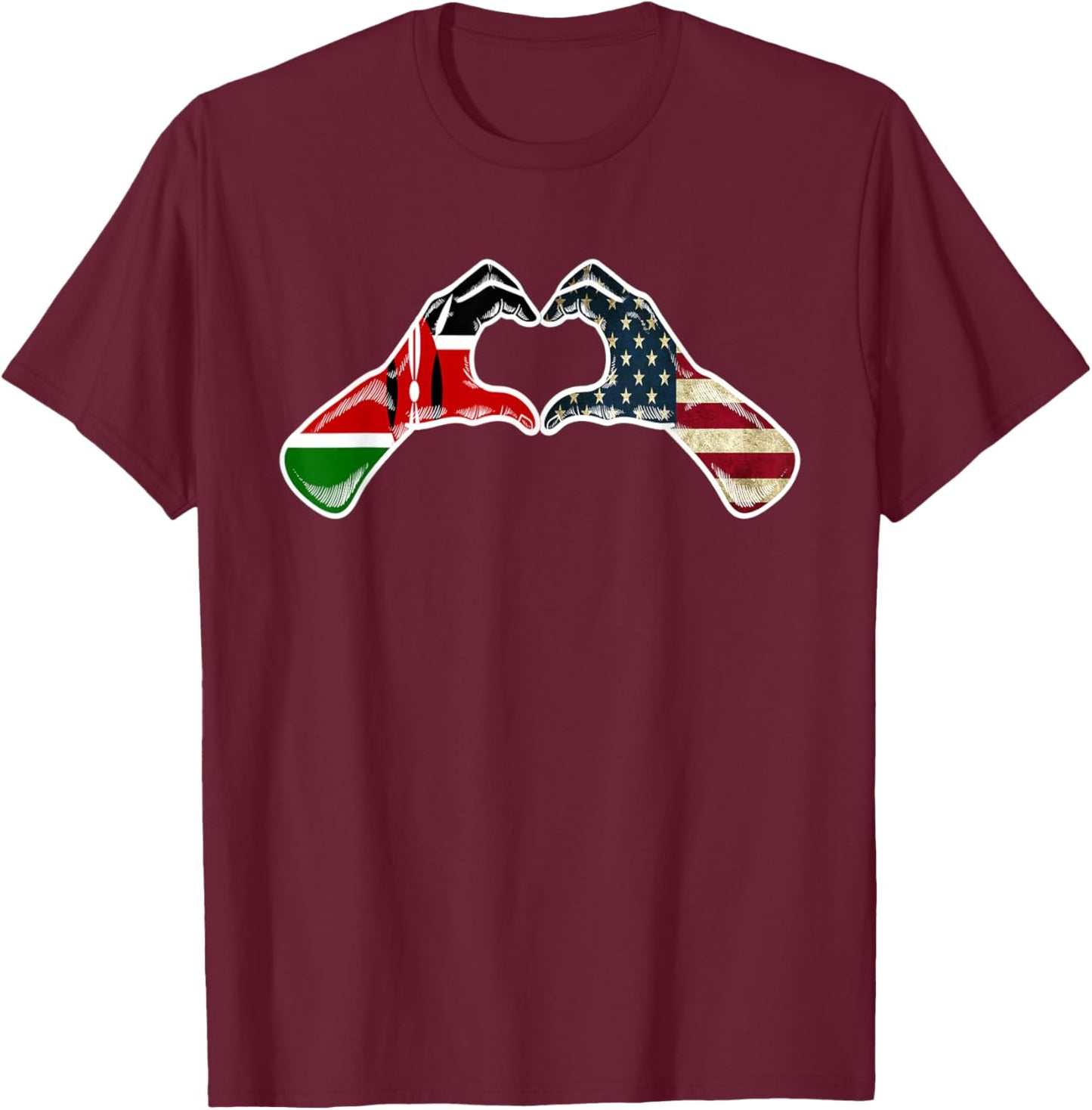 Kenya American USA Flag - USA Kenyan Heart T-Shirt - T-Shirt | Maroon