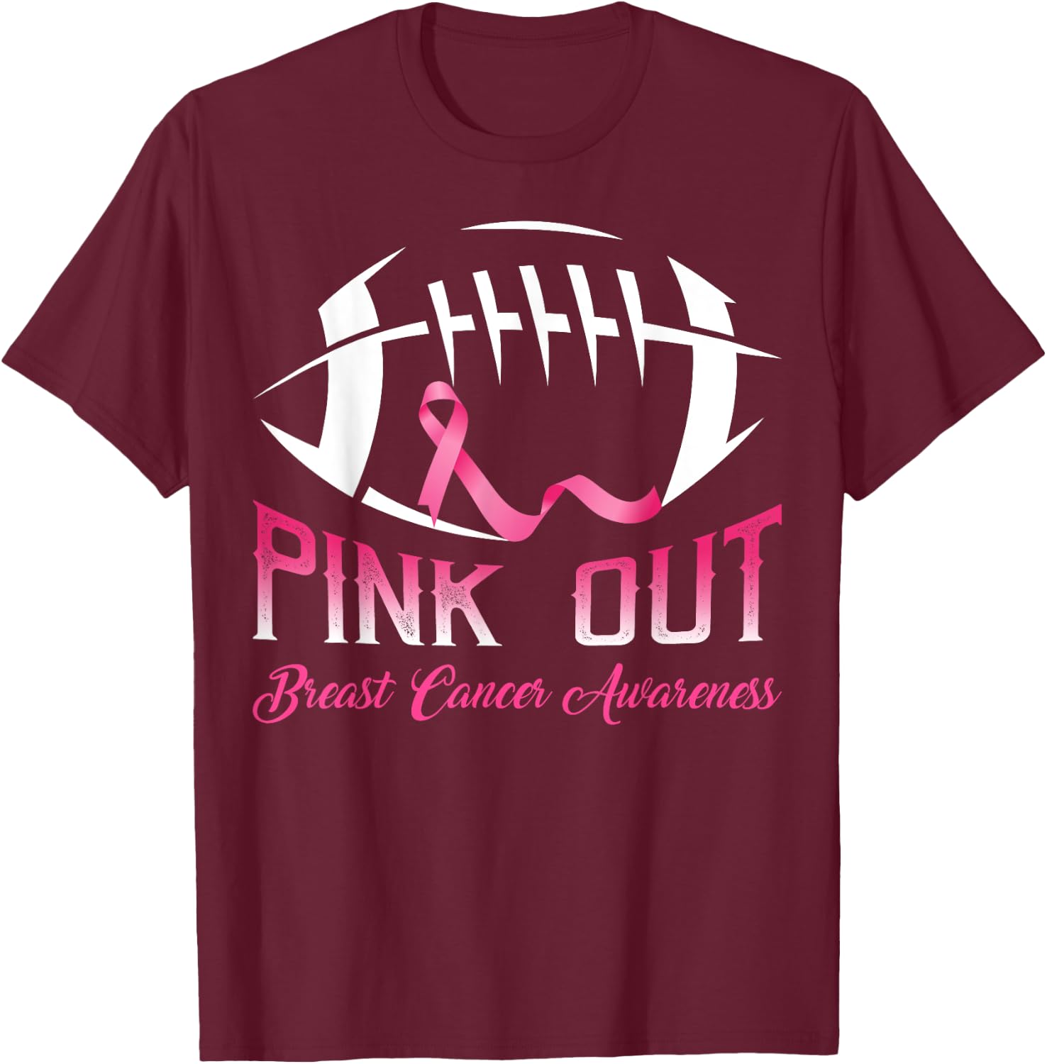 Pink Out Shirt Breast Cancer Football Women Kids T-Shirt - T-Shirt | Maroon