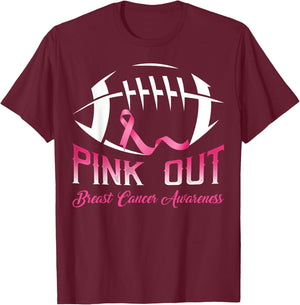 Pink Out Shirt Breast Cancer Football Women Kids T-Shirt - T-Shirt | Maroon