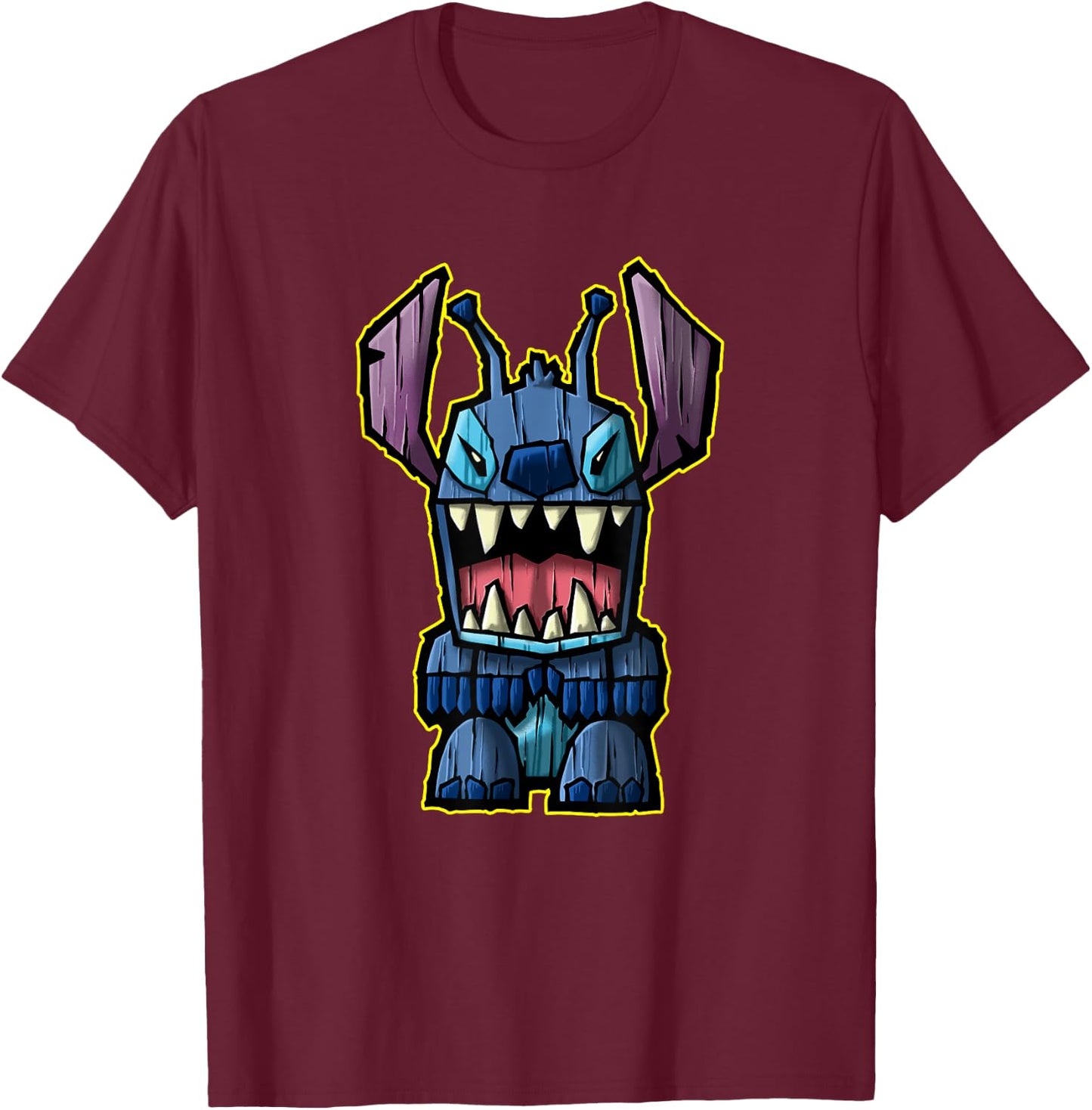 Disney Lilo & Stitch Wooden Tiki Figure Stitch Logo T-Shirt - T-Shirt | Maroon