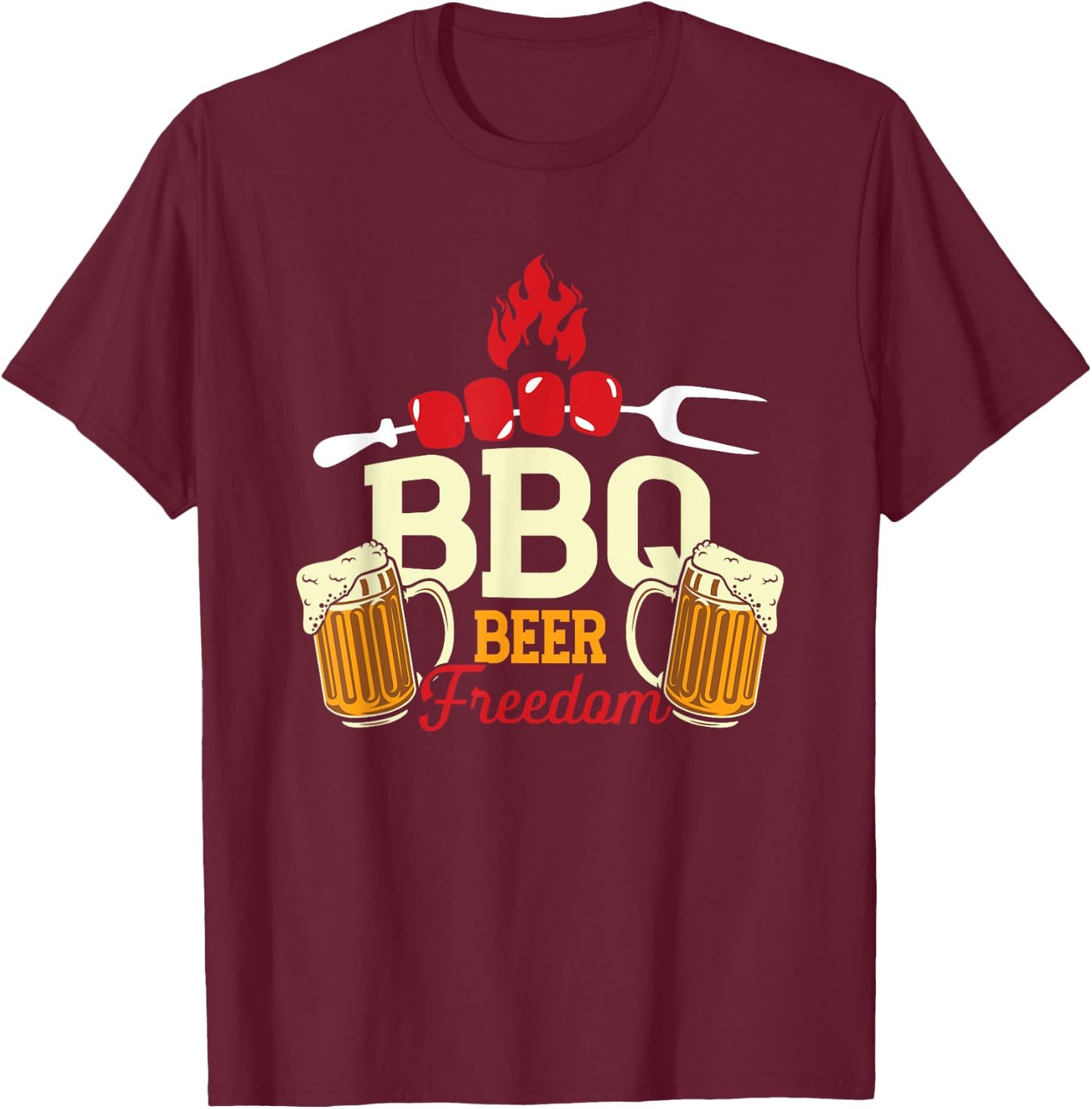 BBQ Beer Freedom | Grilling Meat | Barbecue T-Shirt - T-Shirt | Maroon
