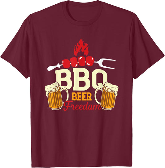 BBQ Beer Freedom | Grilling Meat | Barbecue T-Shirt - T-Shirt | Maroon