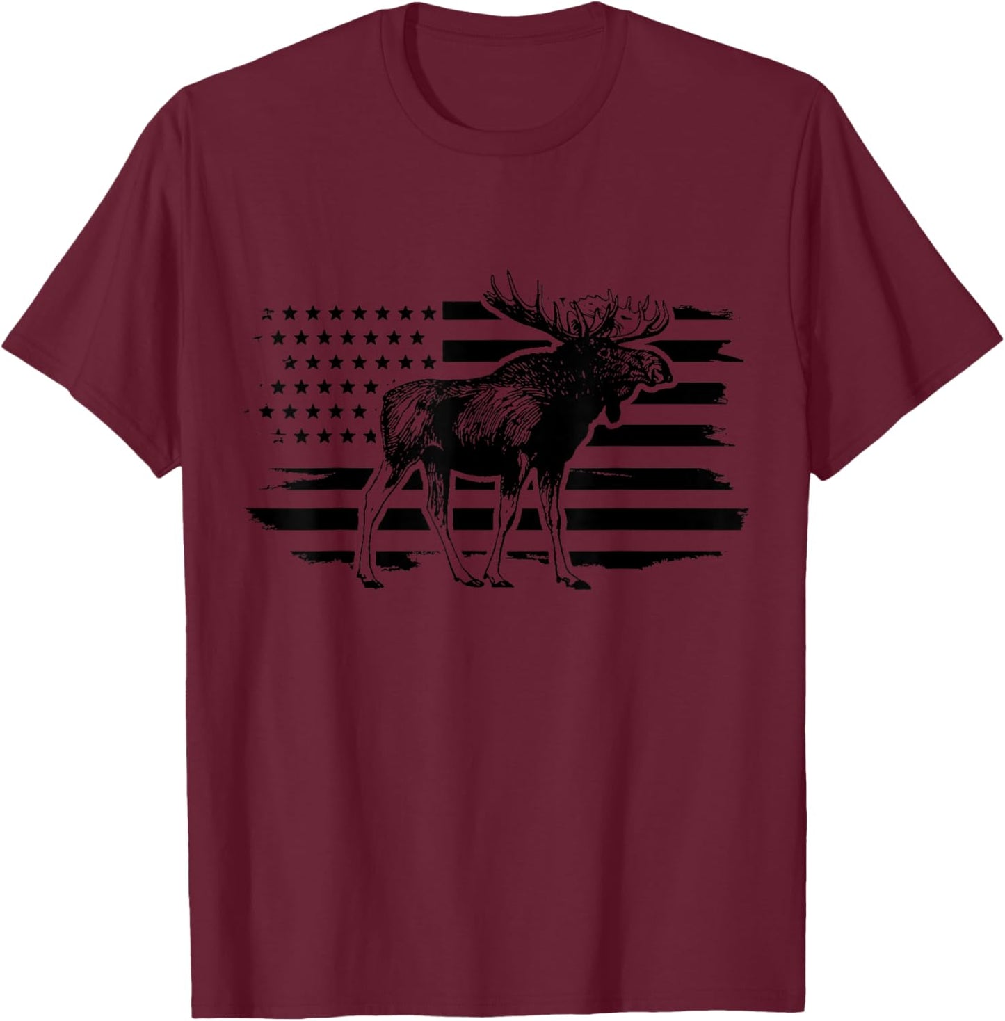 Moose American Flag Vintage Patriotic Hiking T-Shirt - T-Shirt | Maroon