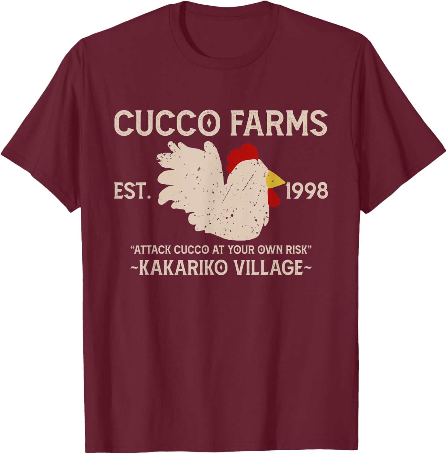 Cucco Farms Attack Cucco At Your Own Risk T-Shirt - T-Shirt | Maroon