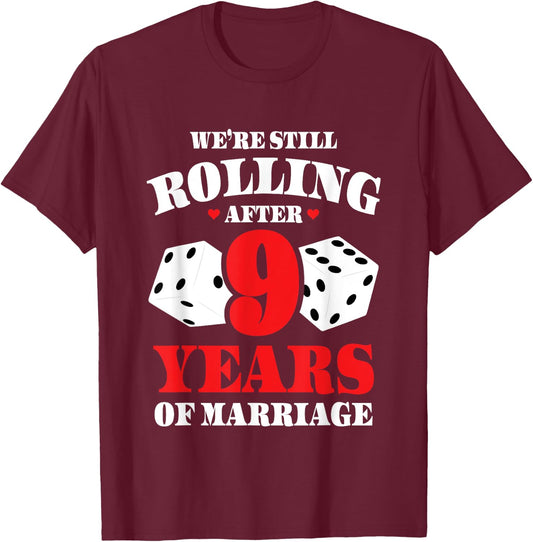 Couples Married 9 Years - Funny 9th Wedding Anniversary T-Shirt - T-Shirt | Maroon