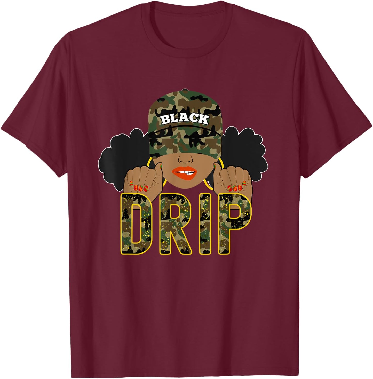 Drip Black Woman | Love to Shop Camo T-Shirt - T-Shirt | Maroon