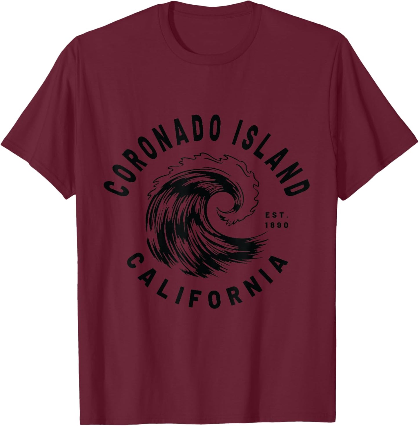 Retro Ocean Wave Coronado Island California Novelty Design T-Shirt - T-Shirt | Maroon