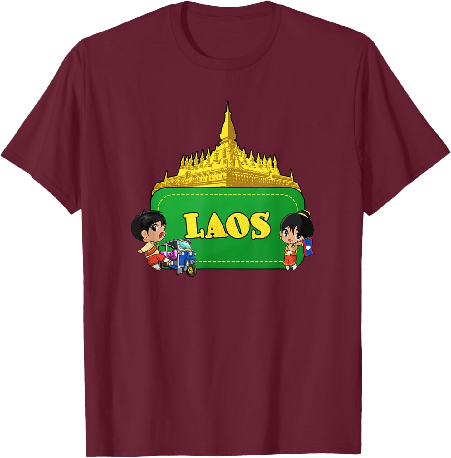 Laos Lao Laotian Proud Flag Traditional Dress Boy Girl T-Shirt - T-Shirt | Maroon