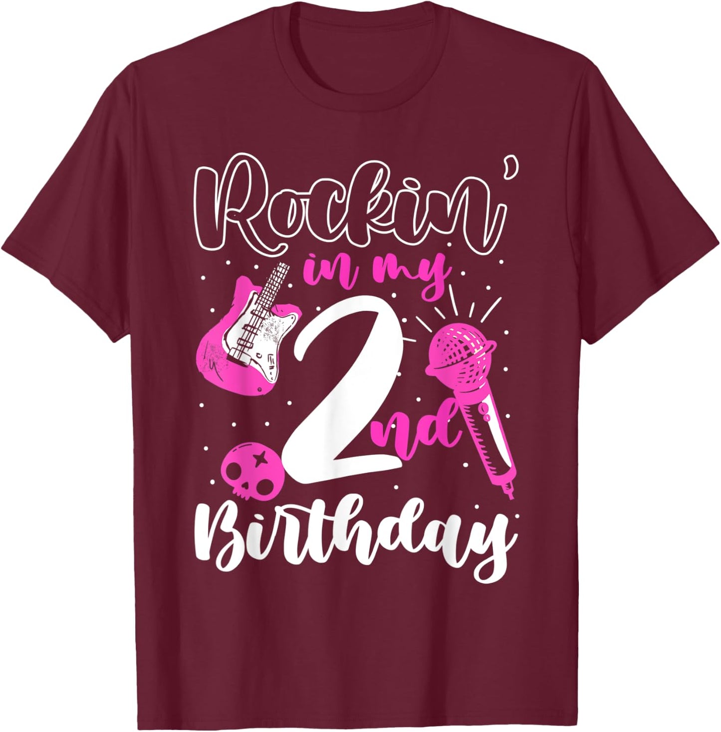 Girls Rockstar Birthday Rock Star Themed Guitar 2nd Birthday T-Shirt - T-Shirt | Maroon