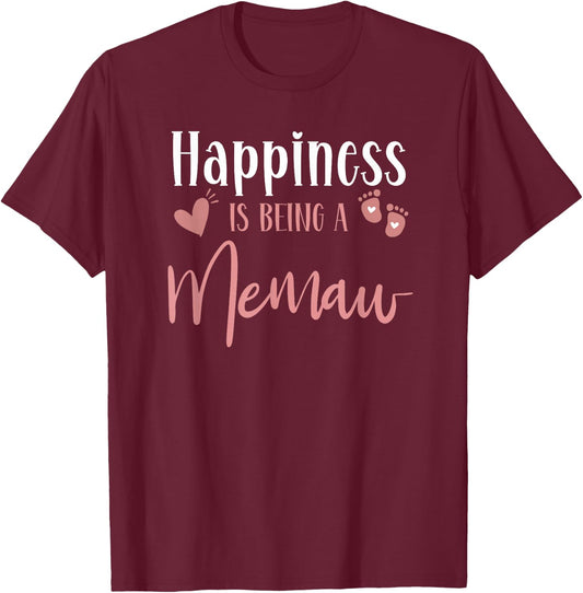 Happiness Is Being A Memaw Baby Girl Announcement Birthday T-Shirt - T-Shirt | Maroon