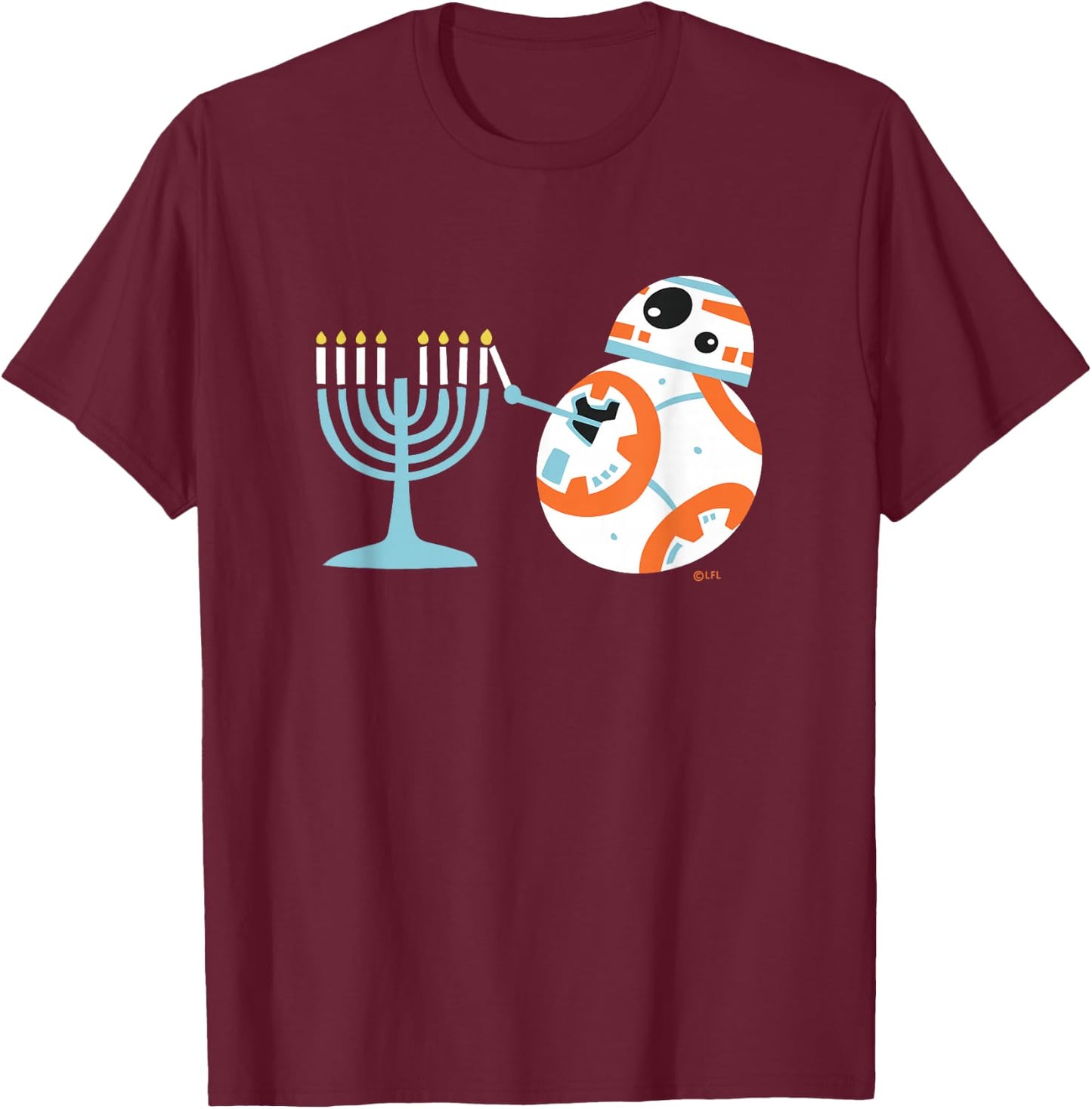 Star Wars BB-8 Lighting the Hanukkah Menorah T-Shirt - T-Shirt | Maroon