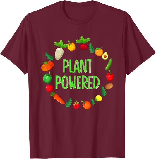 Plant Powered Retro Funny Gym Workout Vegetarian Vegan Lover T-Shirt - T-Shirt | Maroon