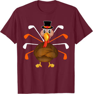 Turkey Golf Thanksgiving Turkey Sport Player Autumn Fall T-Shirt - T-Shirt | Maroon