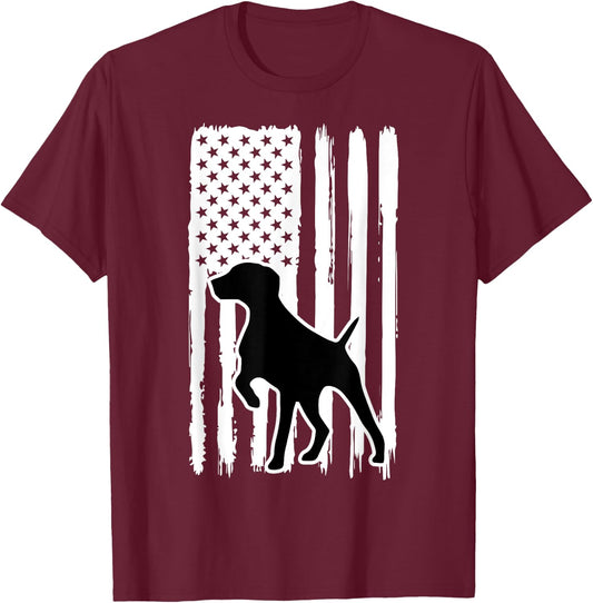 German Shorthaired Pointer American Flag USA Patriot T-Shirt - T-Shirt | Maroon