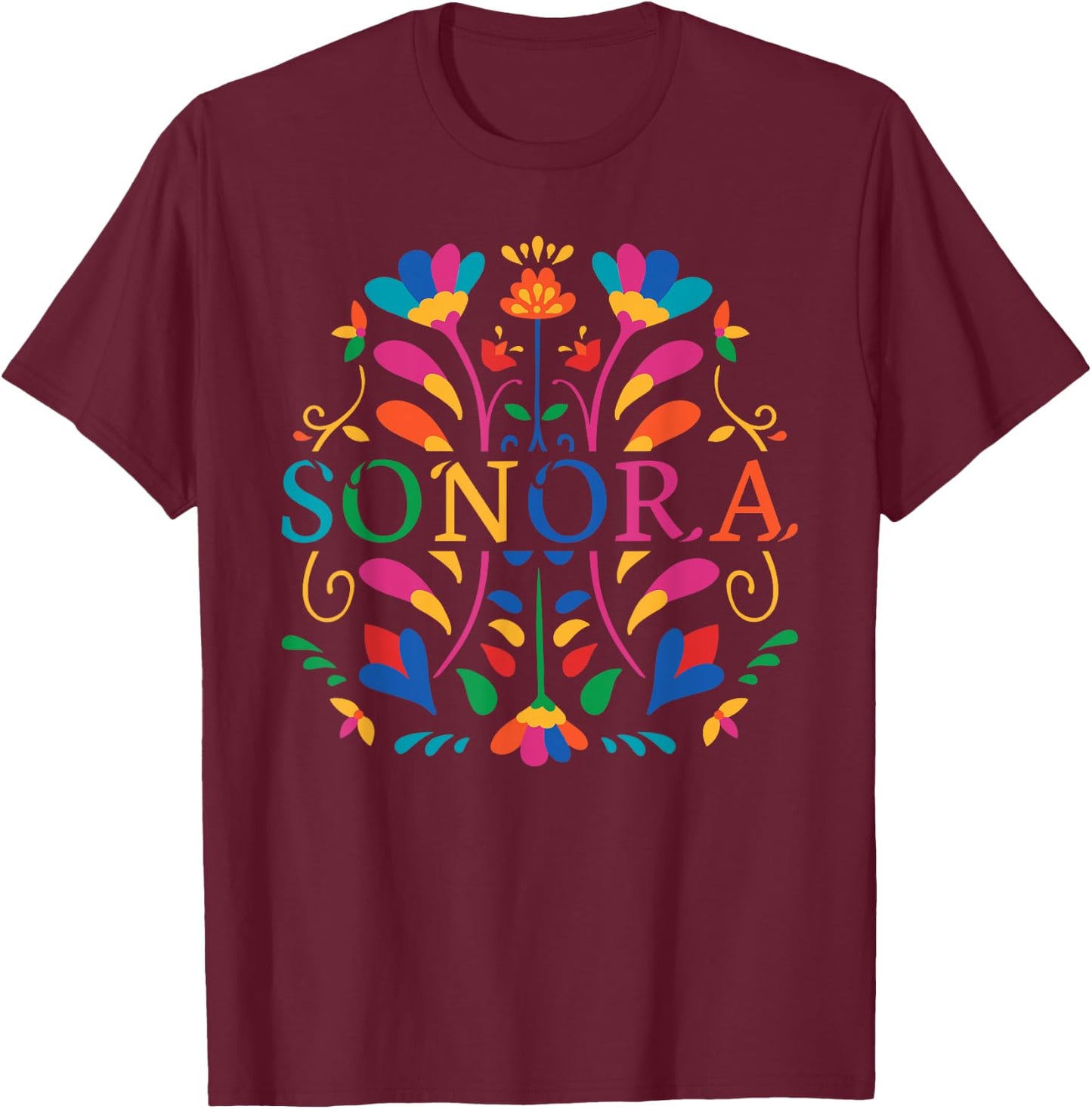 Sonora Shirt, Sonora Flower, Sonora Otomi Mexico T-Shirt - T-Shirt | Maroon