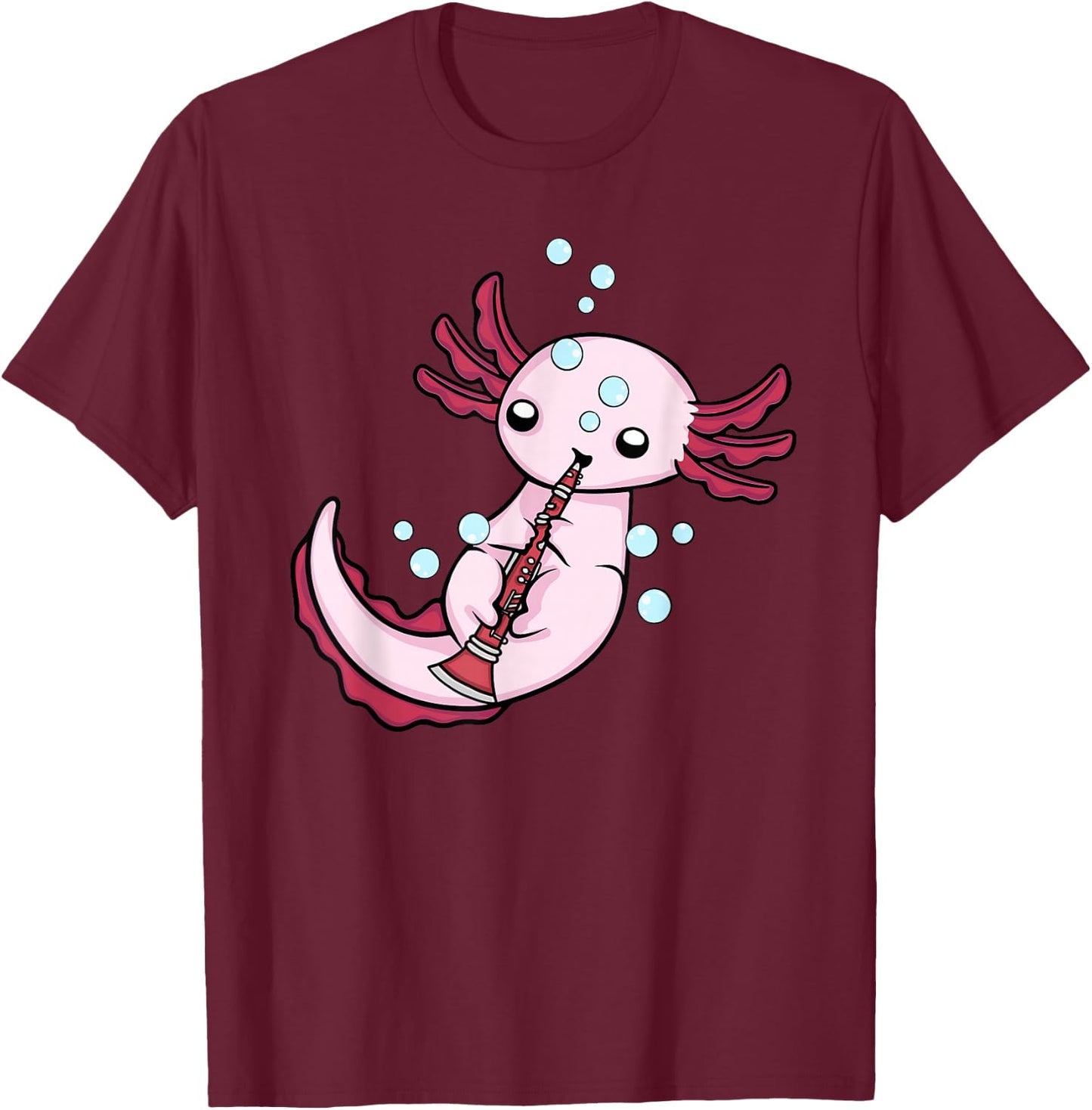 Clarinet Player Axolotl Lover Kids Big Band Music Clarinet T-Shirt - T-Shirt | Maroon
