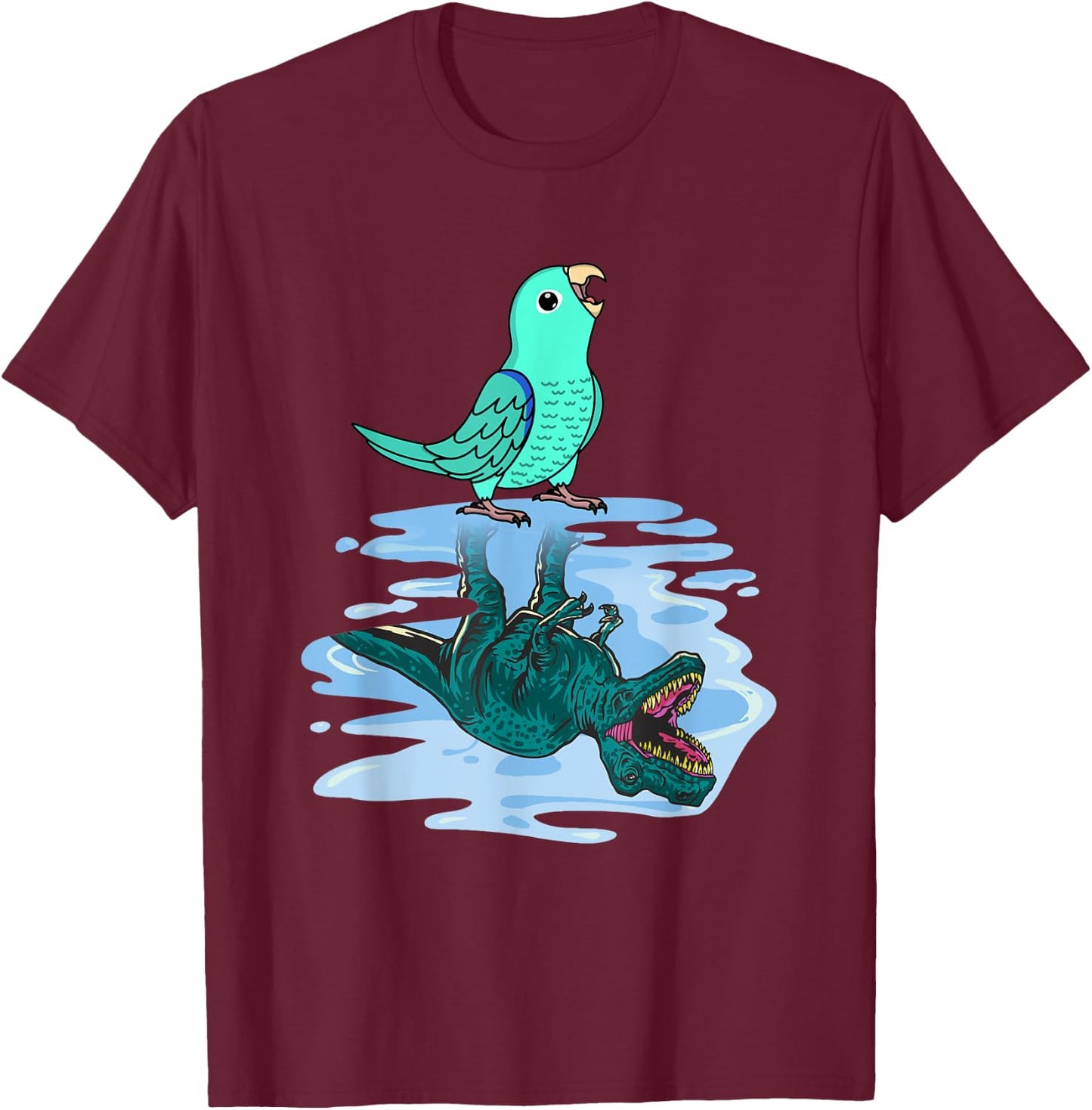 Parrot & T Rex Reflection I Turquoise Parrotlet T-Shirt - T-Shirt | Maroon