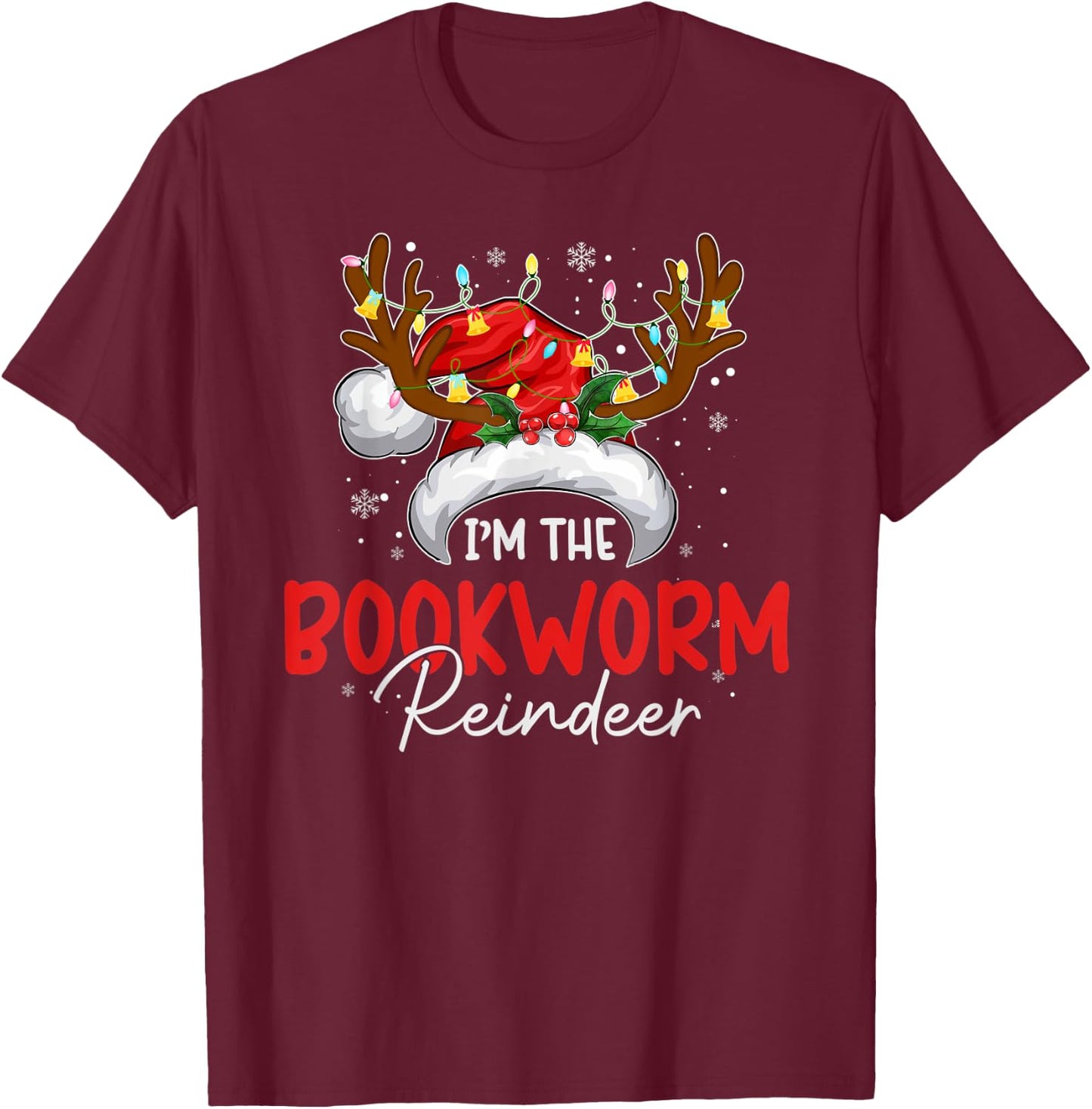 mb I'm The Bookworm Reindeer Christmas Funny Family Pajamas T-Shirt - T-Shirt | Maroon