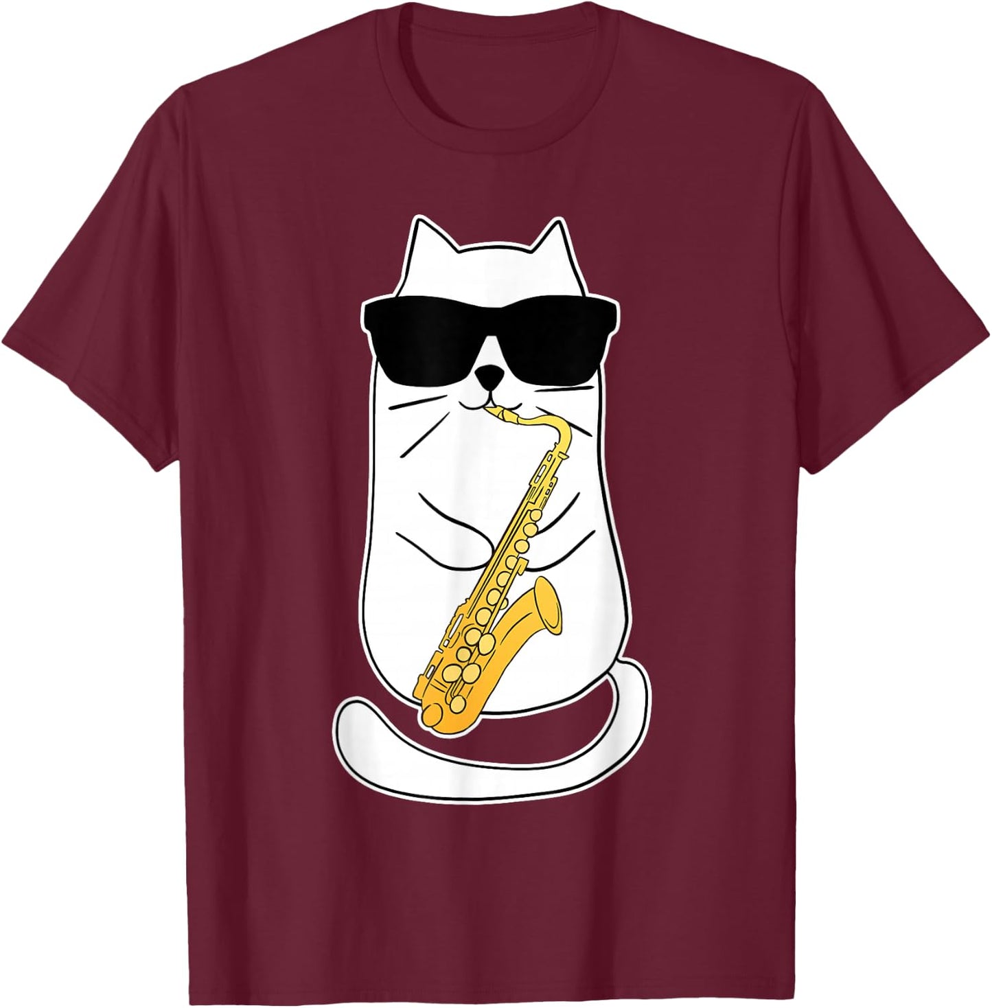 Funny Saxophone Cat Musician Jazz Music Lover T-Shirt - T-Shirt | Maroon