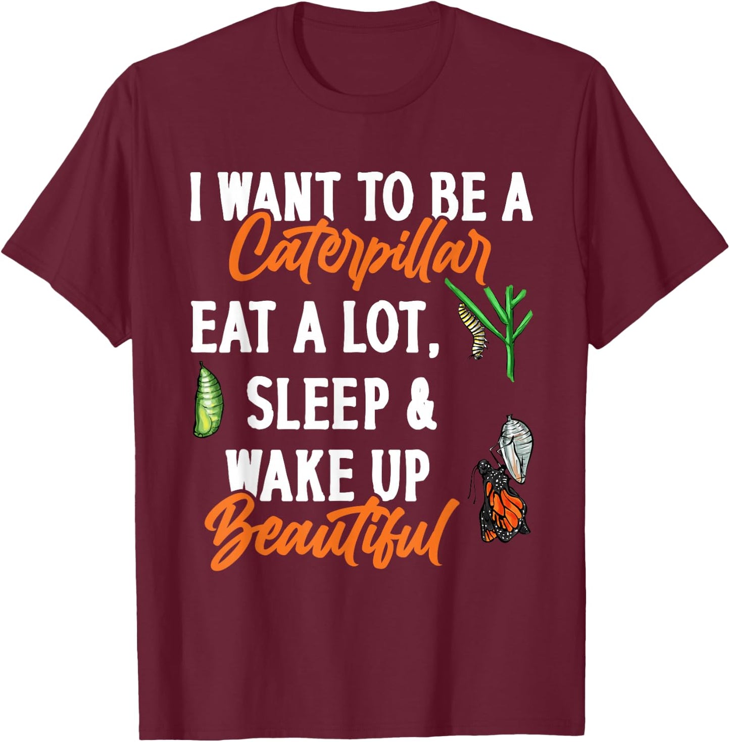 Monarch Butterfly Caterpillar Insect Collector Entomologist T-Shirt - T-Shirt | Maroon