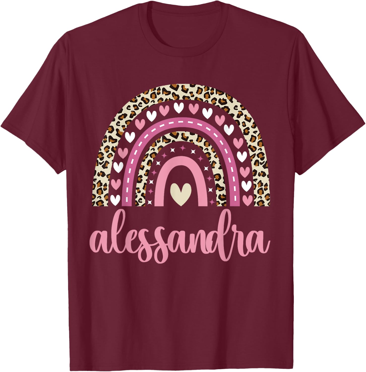 Alessandra Rainbow Leopard Personalized Alessandra Birthday T-Shirt - T-Shirt | Maroon