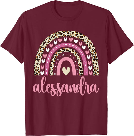 Alessandra Rainbow Leopard Personalized Alessandra Birthday T-Shirt - T-Shirt | Maroon