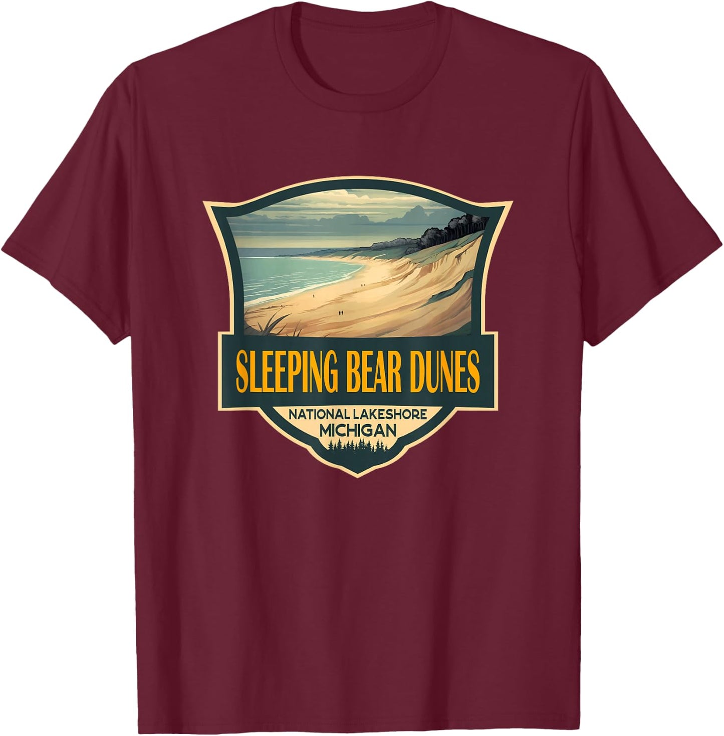 Sleeping Bear Dunes National Lakeshore Travel Retro Badge T-Shirt - T-Shirt | Maroon