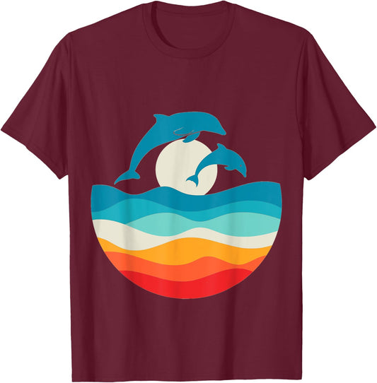 Vintage Retro Summer Time Beach Dolphin Women T-Shirt - T-Shirt | Maroon