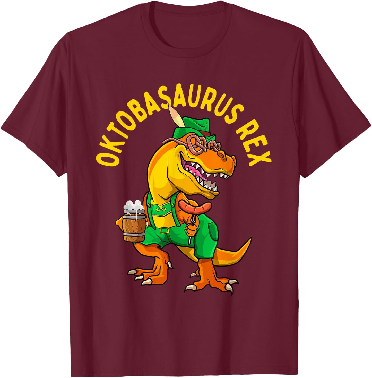 Dinosaur Oktoberfest Lederhosen Costume Men T rex Beer Fest T-Shirt - T-Shirt | Maroon