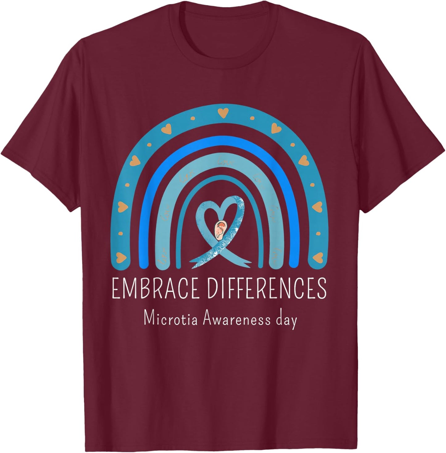 Microtia National Awareness Day Blue Ribbon Microtia Support T-Shirt - T-Shirt | Maroon