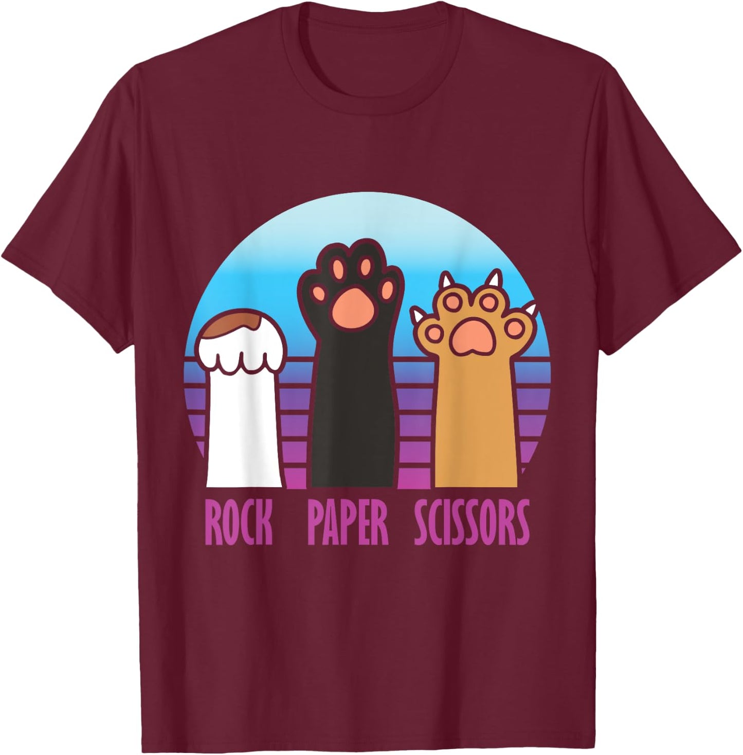 Rock Paper Scissors Hand Game Meme Animal Paw Cat T-Shirt - T-Shirt | Maroon
