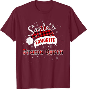 Funny Santa's Favorite Drama Queen Christmas Plaid Buffalo T-Shirt - T-Shirt | Maroon