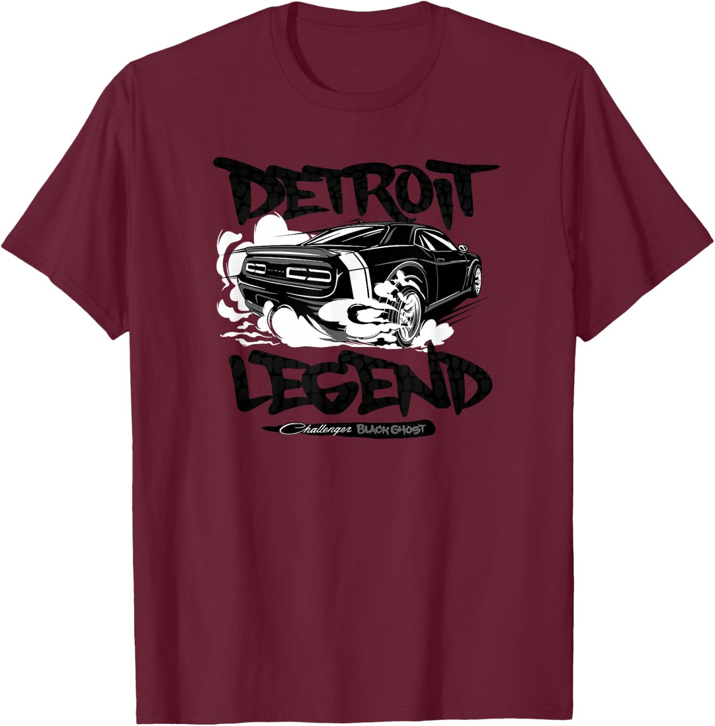 Dodge Challenger Black Ghost, Detroit Legend T-Shirt - T-Shirt | Maroon