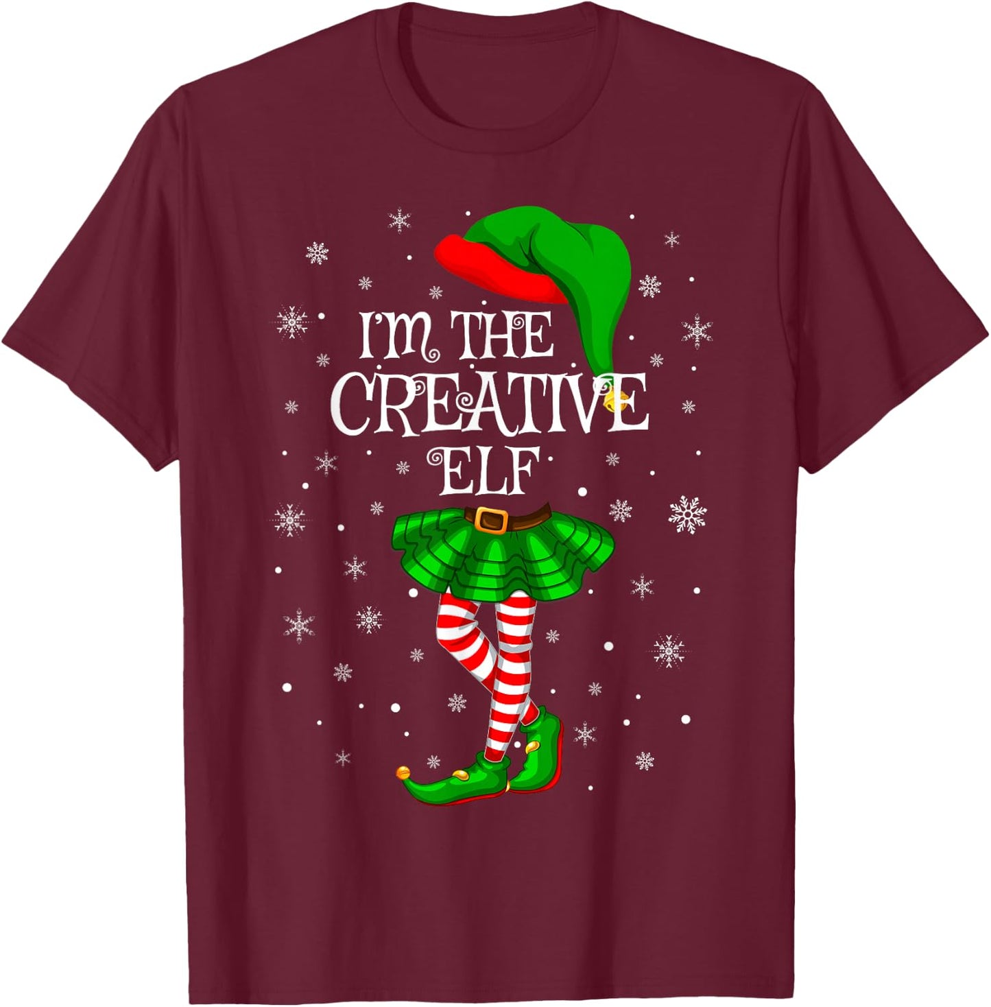 Creative Elf Christmas Matching Family Women Girls Elf T-Shirt - T-Shirt | Maroon