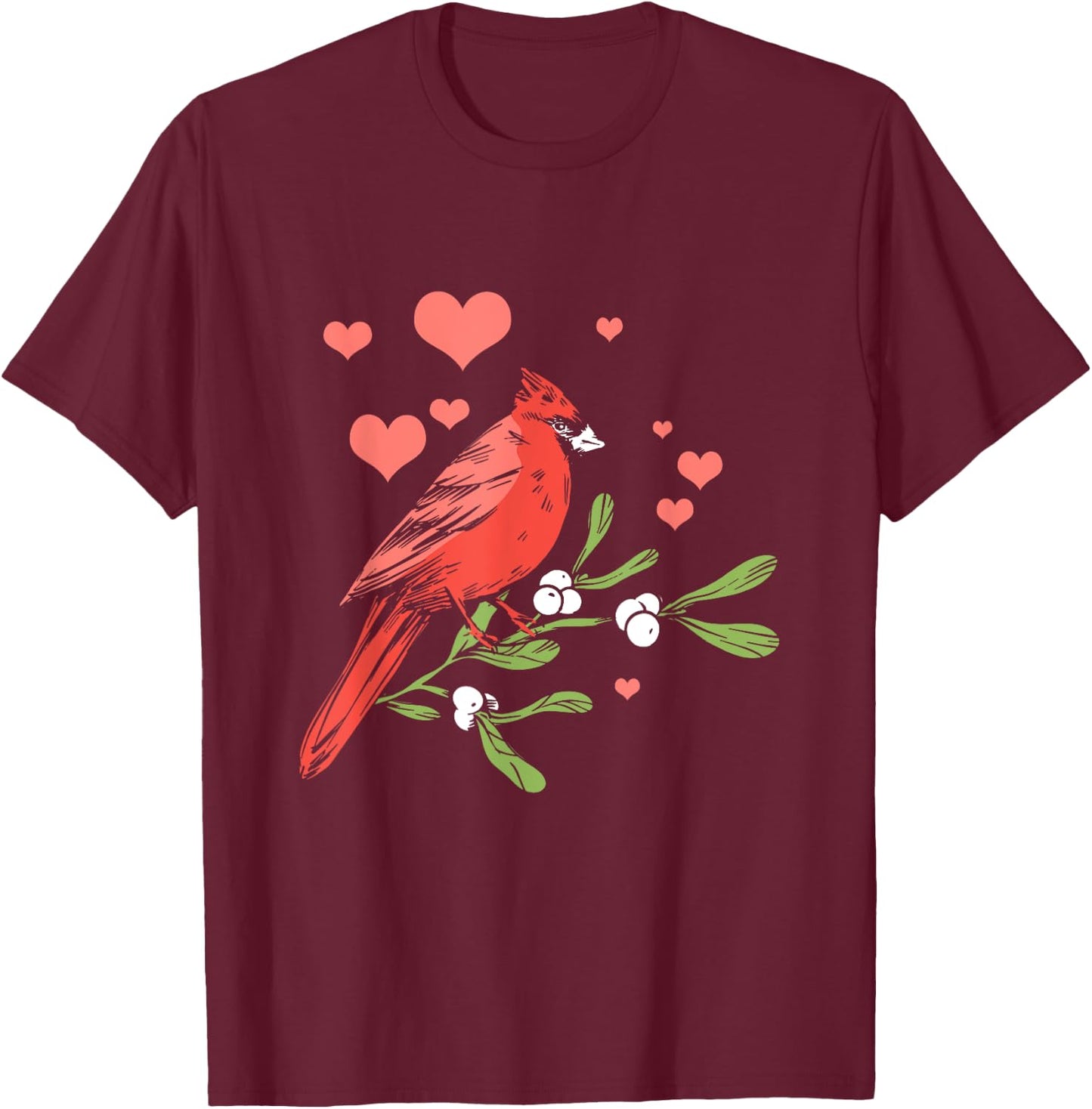 Red Cardinal Bird Lover Watching Birdwatcher Birder Heart T-Shirt - T-Shirt | Maroon