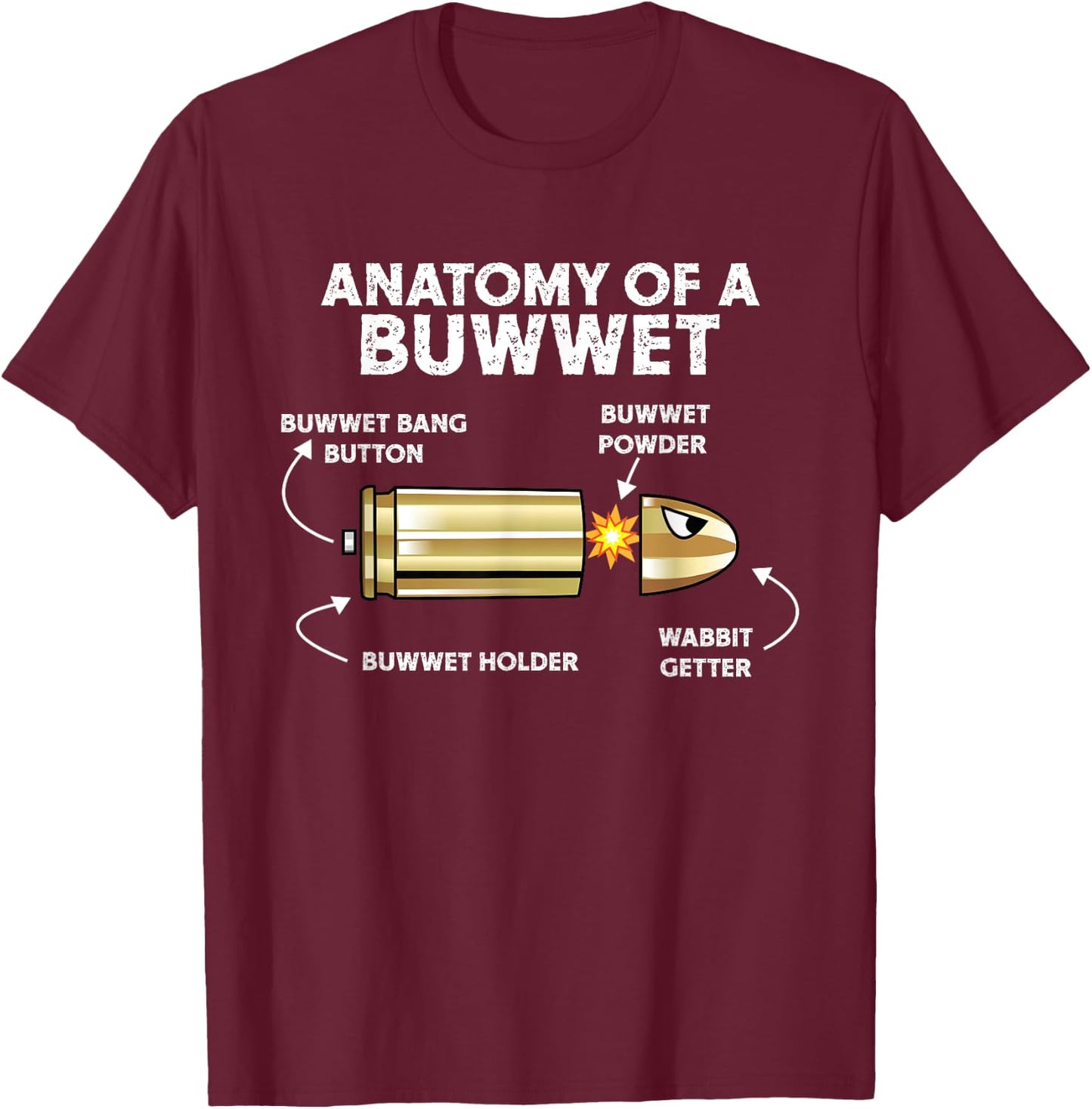 Funny Pew Pew Bullet Anatomy Cartoon Rabbit Getter T-Shirt - T-Shirt | Maroon