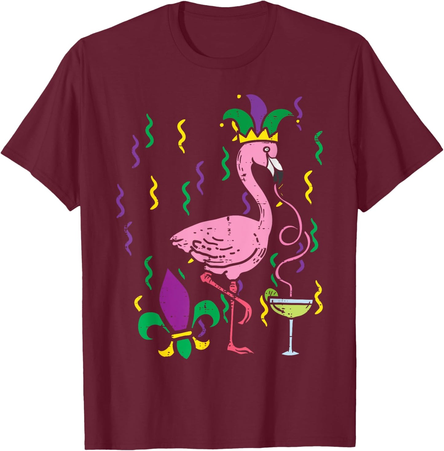 Mardi Gras Jester Flamingo Funny Carnival Bird Men Women T-Shirt - T-Shirt | Maroon