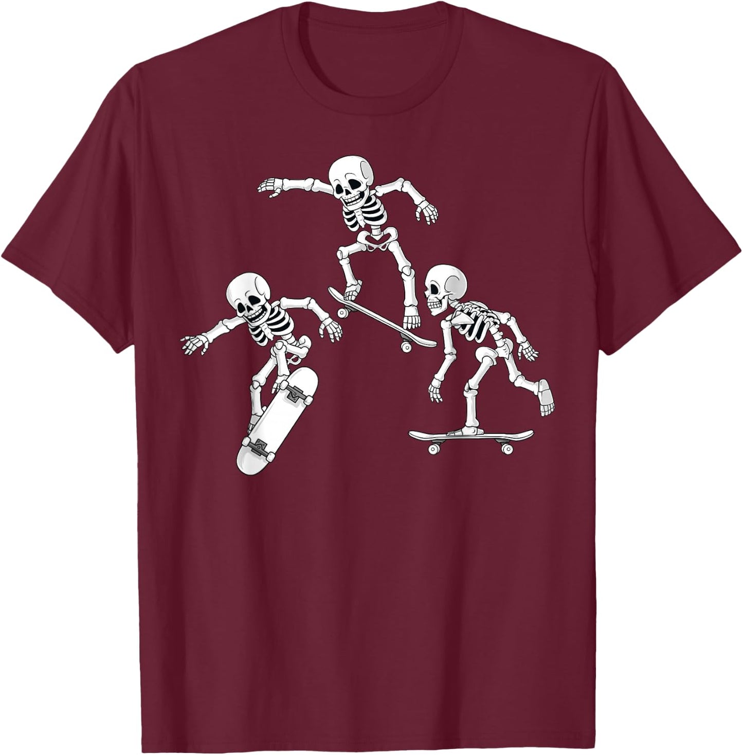 Skateboarding Skeletons Halloween Skater Boys Kids Skate T-Shirt - T-Shirt | Maroon