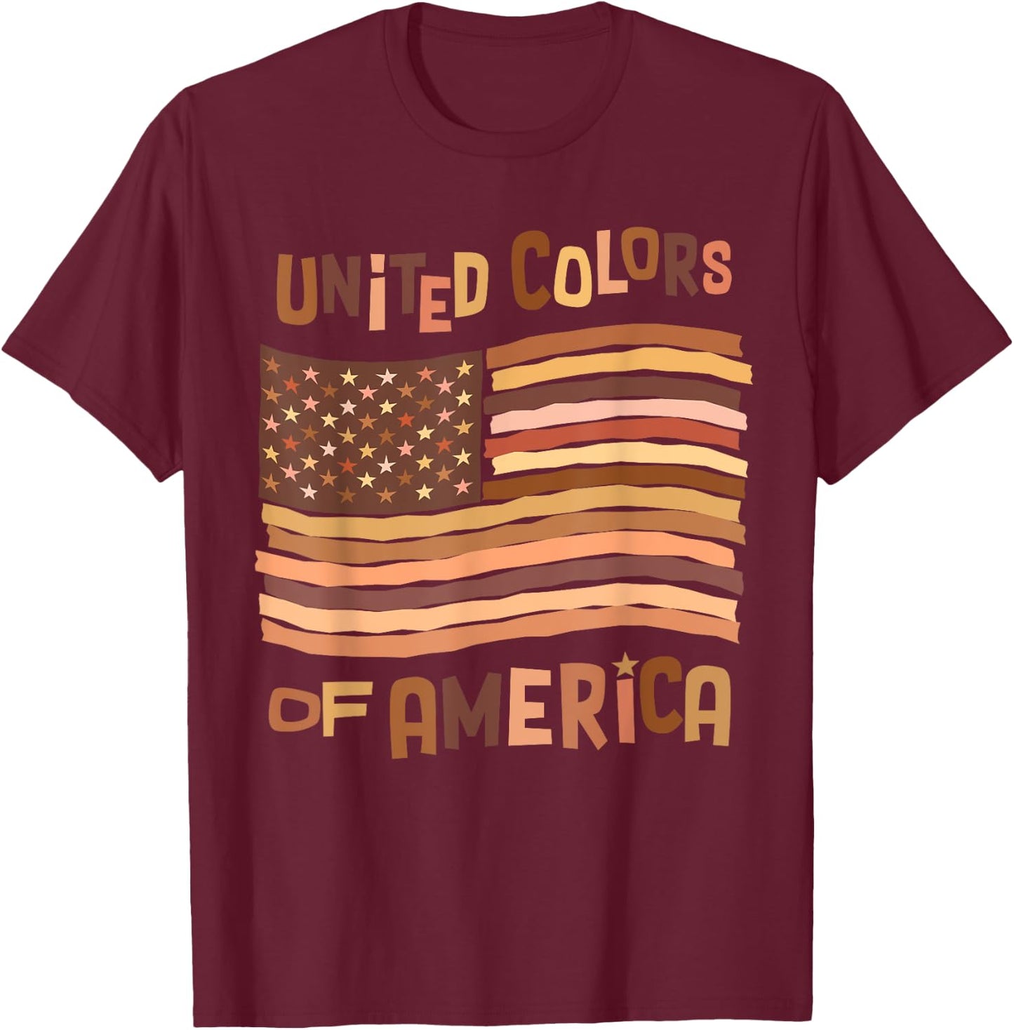 United Colors of America Black History Month Brown USA Flag T-Shirt - T-Shirt | Maroon