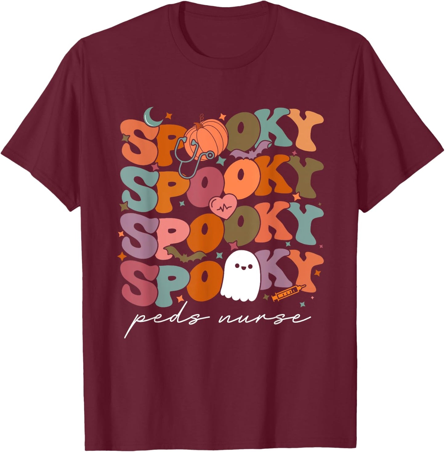 Retro Vintage Spooky PEDS Nurse Pumpkin Halloween Costumes T-Shirt - T-Shirt | Maroon