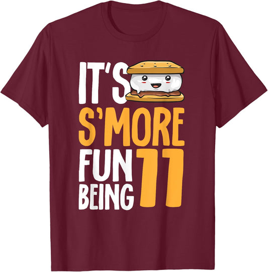 S’more Campfire 11th Birthday Marshmallow Camping Smore T-Shirt - T-Shirt | Maroon